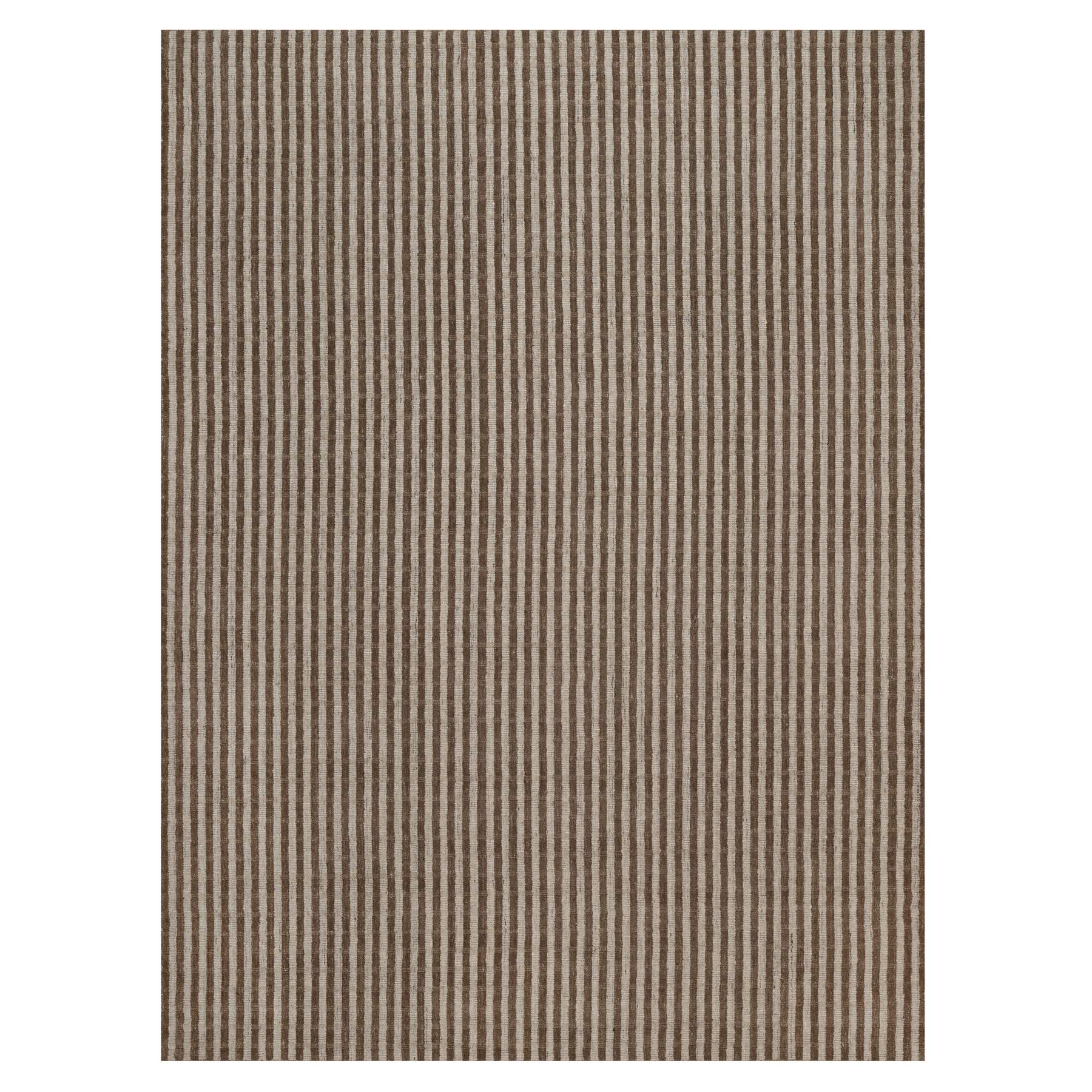 9'1"x12'3" Tan and Chocolate Brown, Vertical Stripes Design with Salt and Pepper Effect, Undyed Natural Wool, Hand Loomed, Oriental Rug 
